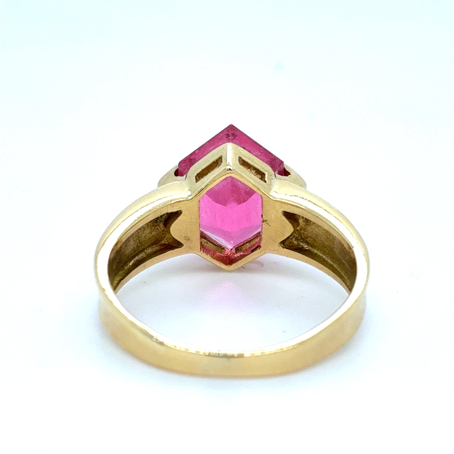 18K Yellow Gold Hexagon Cut Pink Tourmaline Ring | 3.80 CTW, Size 5.75