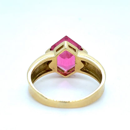 18K Yellow Gold Hexagon Cut Pink Tourmaline Ring | 3.80 CTW, Size 5.75
