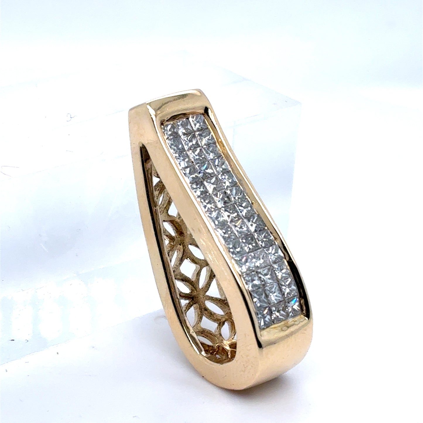 14K Yellow Gold Diamond Pendant | Princess Cut Diamonds Invisible set, F-G VVS2-VS1, 0.78 TCW