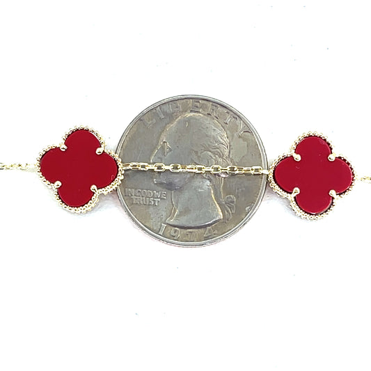 14K Yellow Gold Red Clover Necklace | 18 Inches