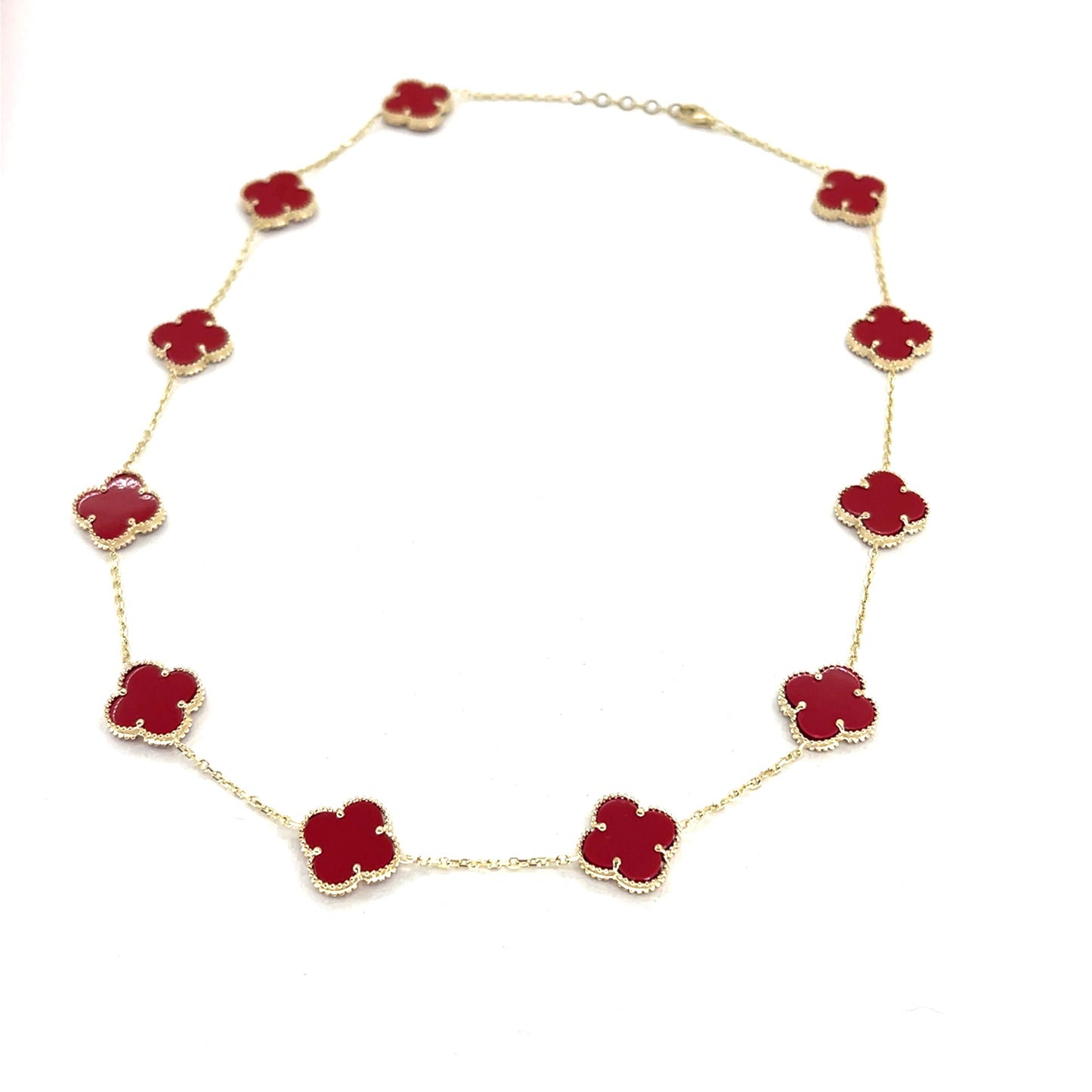 14K Yellow Gold Red Clover Necklace | 18 Inches