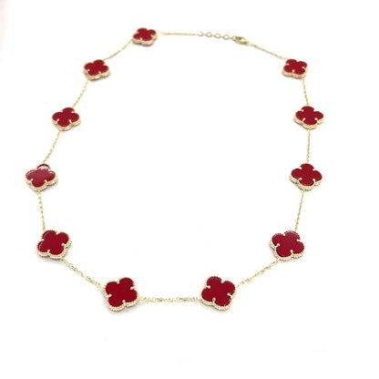 14K Yellow Gold Red Clover Necklace | 18 Inches