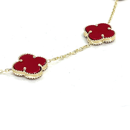 14K Yellow Gold Red Clover Necklace | 18 Inches