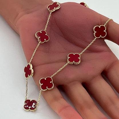 14K Yellow Gold Red Clover Necklace | 18 Inches