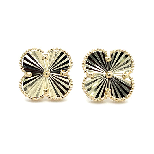 14K Yellow Gold Starburst Clover Stud Earrings