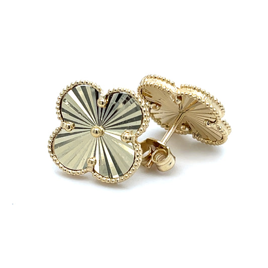 14K Yellow Gold Starburst Clover Stud Earrings