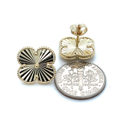 14K Yellow Gold Starburst Clover Stud Earrings