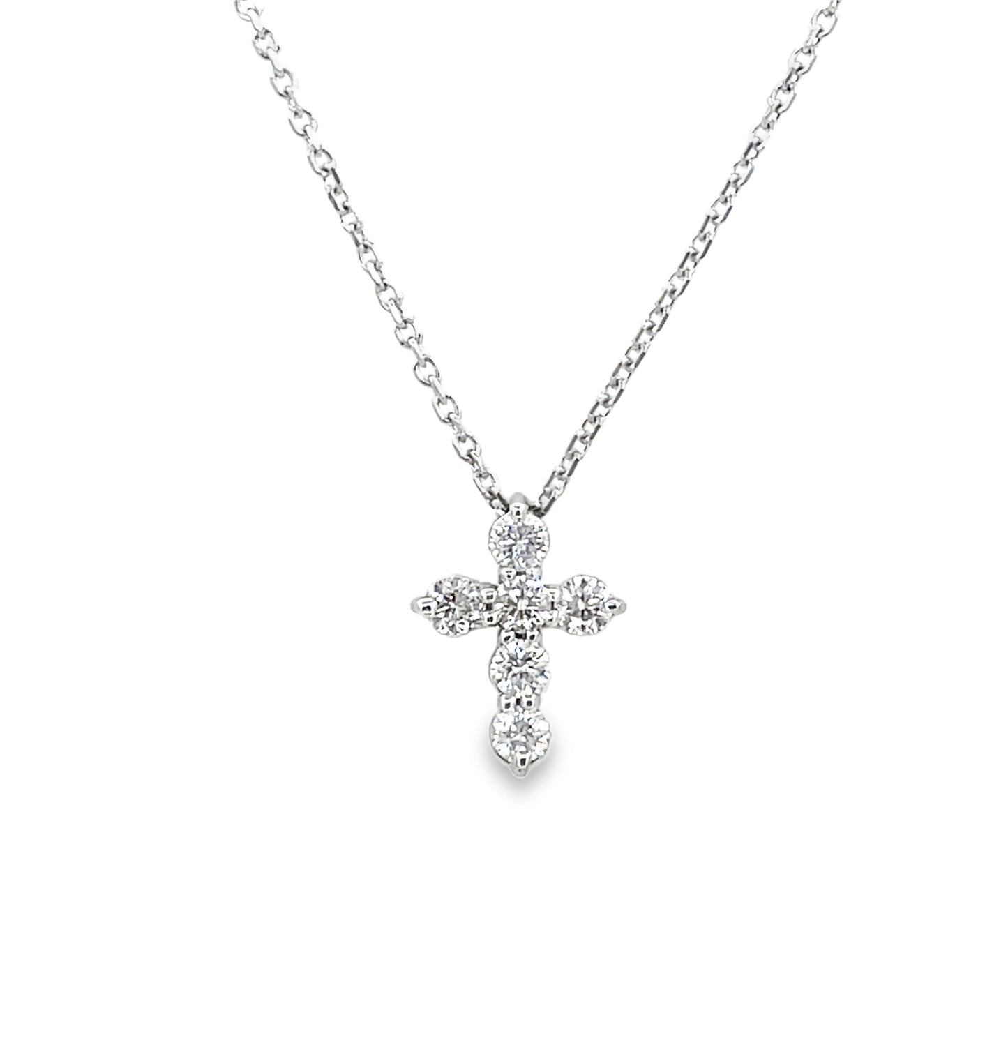 14K White Gold Diamond Cross Necklace | 18" Rolo Chain, 0.50 TCW I SI1 Natural Diamond