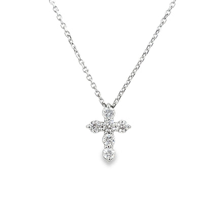 14K White Gold Diamond Cross Necklace | 18" Rolo Chain, 0.50 TCW I SI1 Natural Diamond