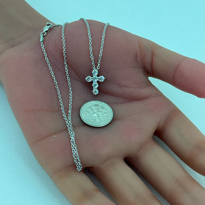 14K White Gold Diamond Cross Necklace | 18" Rolo Chain, 0.50 TCW I SI1 Natural Diamond