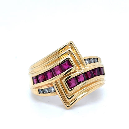 18k Yellow Gold Ruby And Diamond Ring | Natural Rubies .80TCW, Natural Diamonds .10TCW  Size 5.5