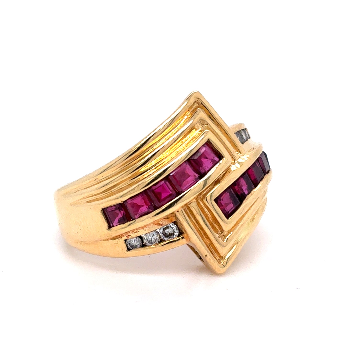 18k Yellow Gold Ruby And Diamond Ring | Natural Rubies .80TCW, Natural Diamonds .10TCW  Size 5.5