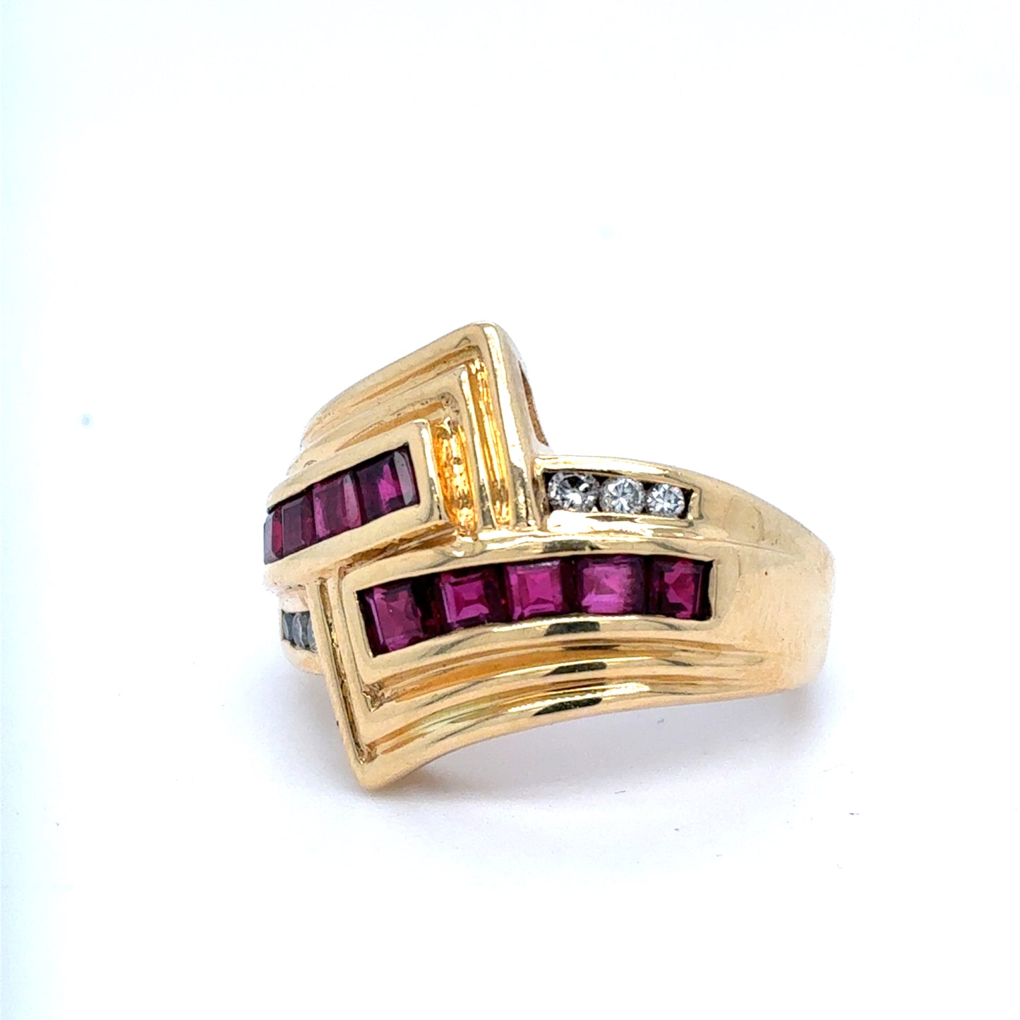 18k Yellow Gold Ruby And Diamond Ring | Natural Rubies .80TCW, Natural Diamonds .10TCW  Size 5.5