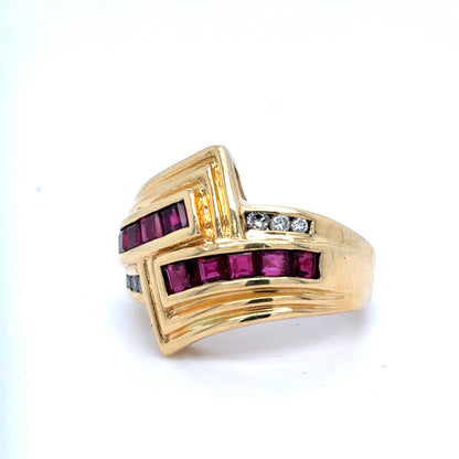 18k Yellow Gold Ruby And Diamond Ring | Natural Rubies .80TCW, Natural Diamonds .10TCW  Size 5.5