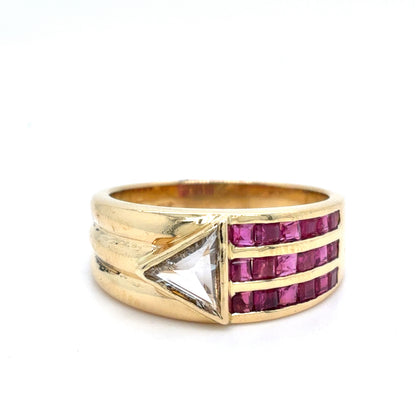 18K Yellow Gold Ruby and Diamond Ring | Triangle Diamond .50CT I SI1, .09CT Rubies, Size 7