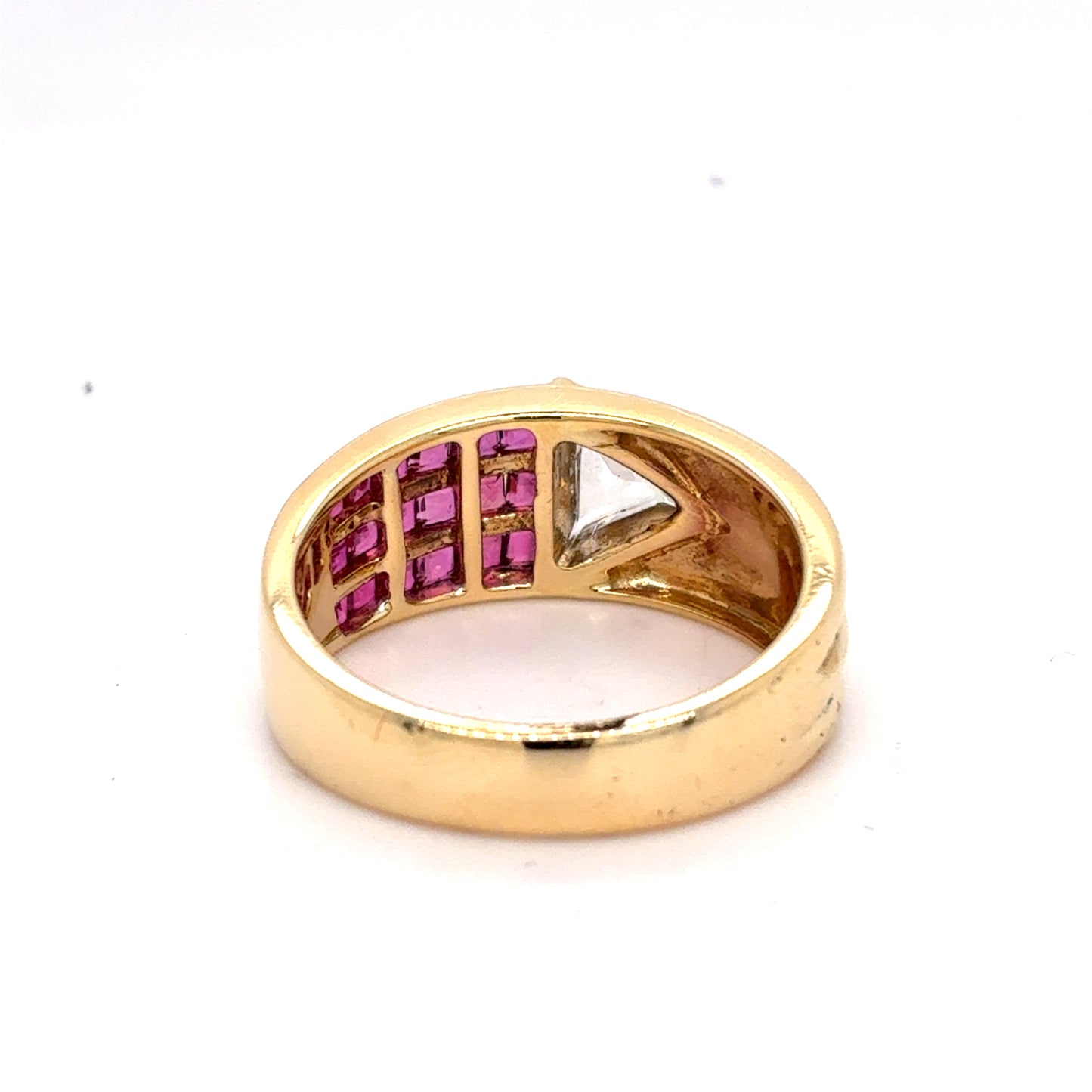 18K Yellow Gold Ruby and Diamond Ring | Triangle Diamond .50CT I SI1, .09CT Rubies, Size 7