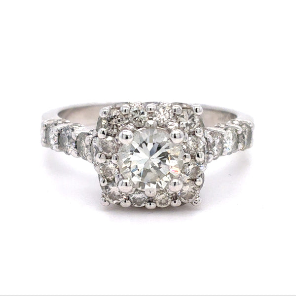14K White Gold Diamond Halo Ring | Natural .85CT GIA L VS1 center stone, 2.66TCW Size 10