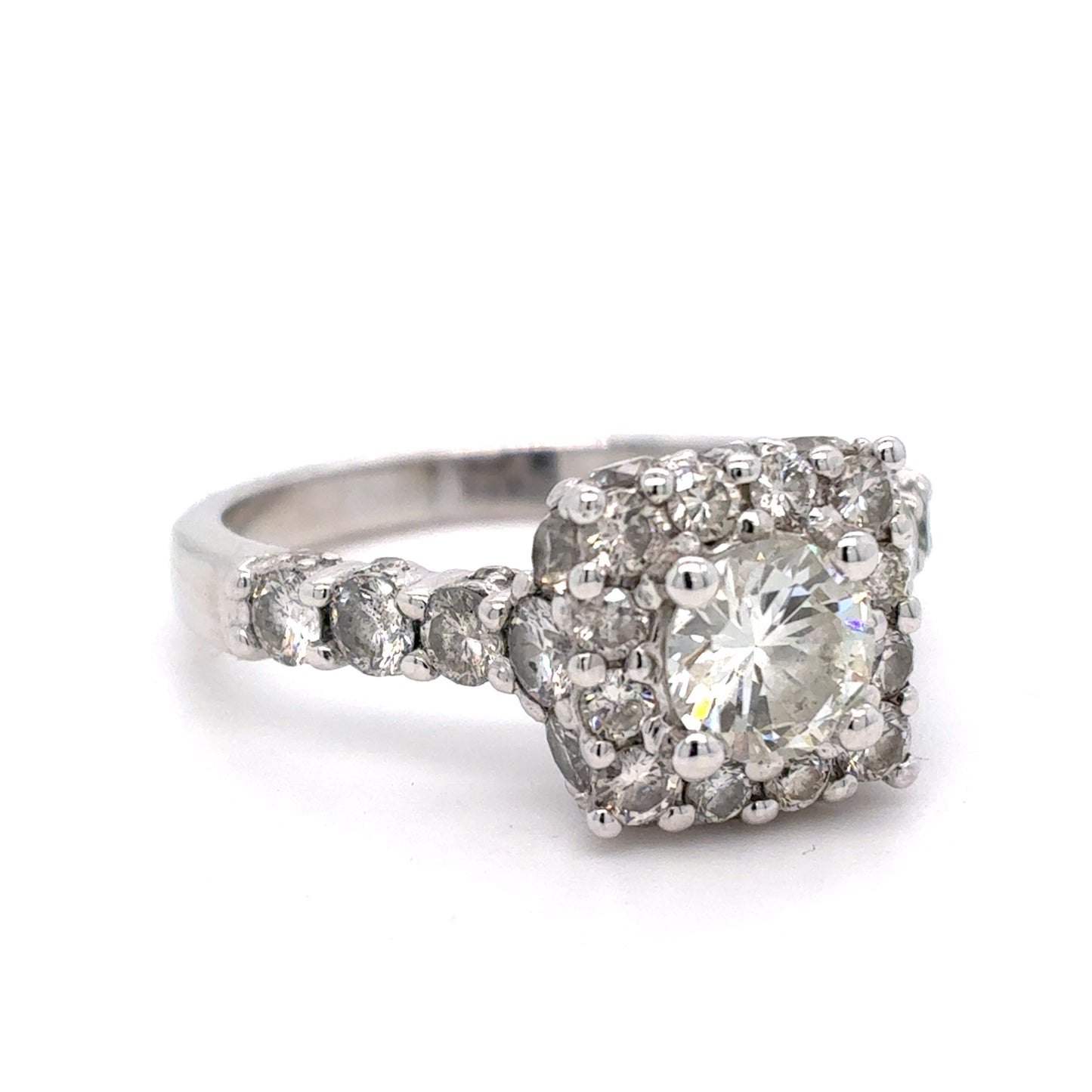 14K White Gold Diamond Halo Ring | Natural .85CT GIA L VS1 center stone, 2.66TCW Size 10