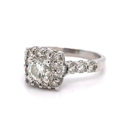 14K White Gold Diamond Halo Ring | Natural .85CT GIA L VS1 center stone, 2.66TCW Size 10