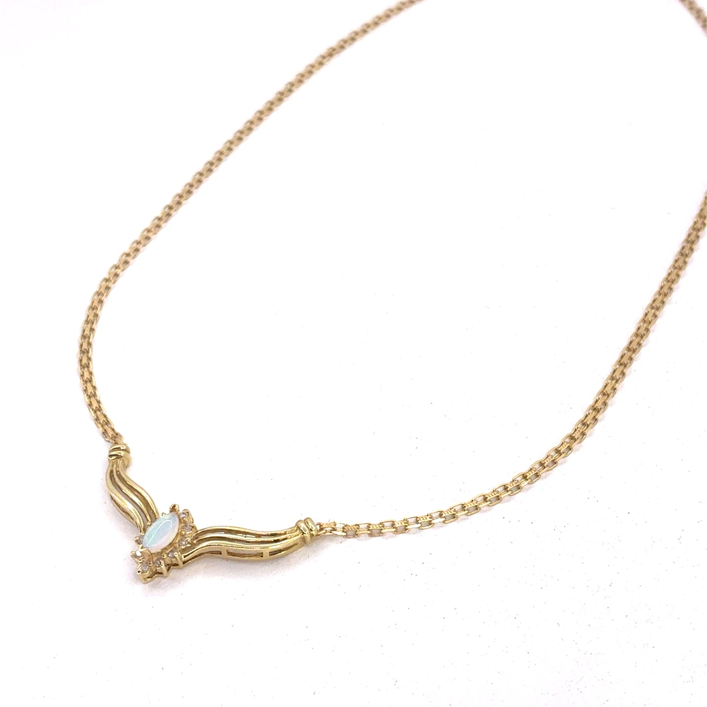 14K Yellow Gold Pendant Necklace | Marquise Opal with Diamond halo, 18 inches