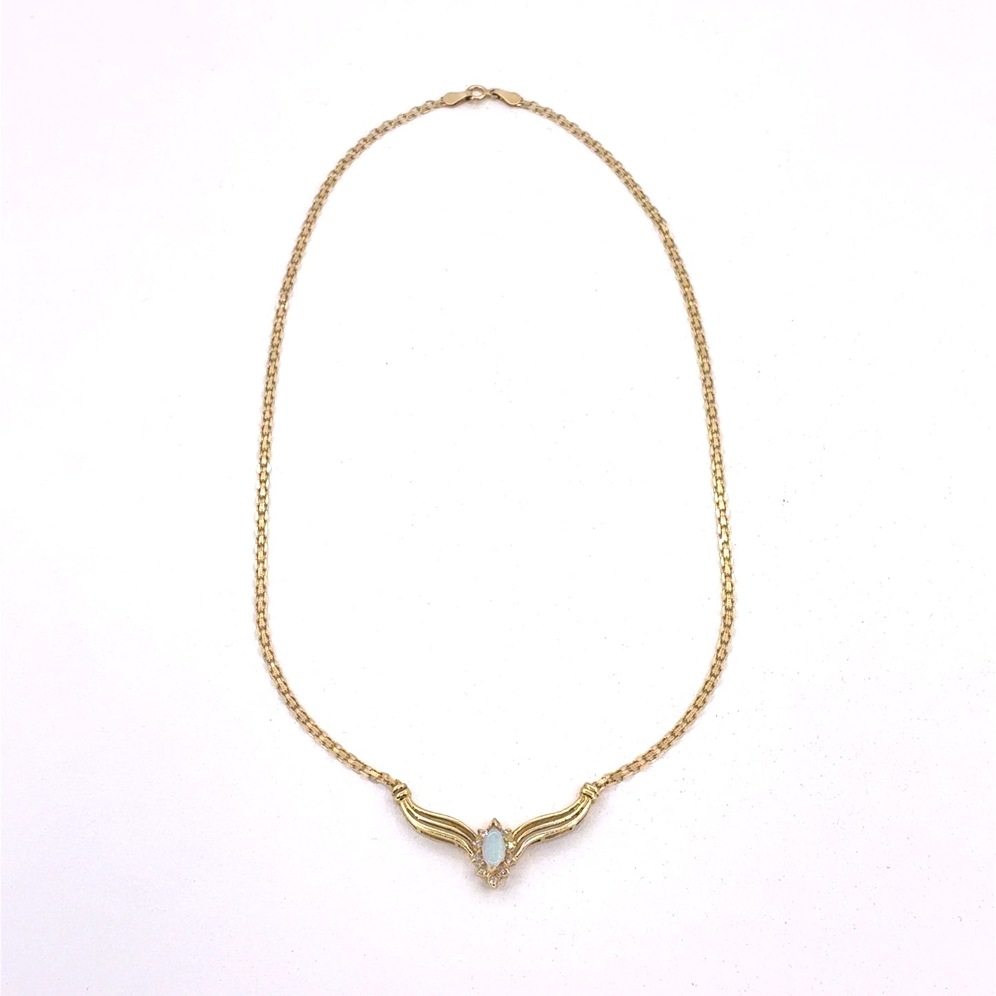 14K Yellow Gold Pendant Necklace | Marquise Opal with Diamond halo, 18 inches