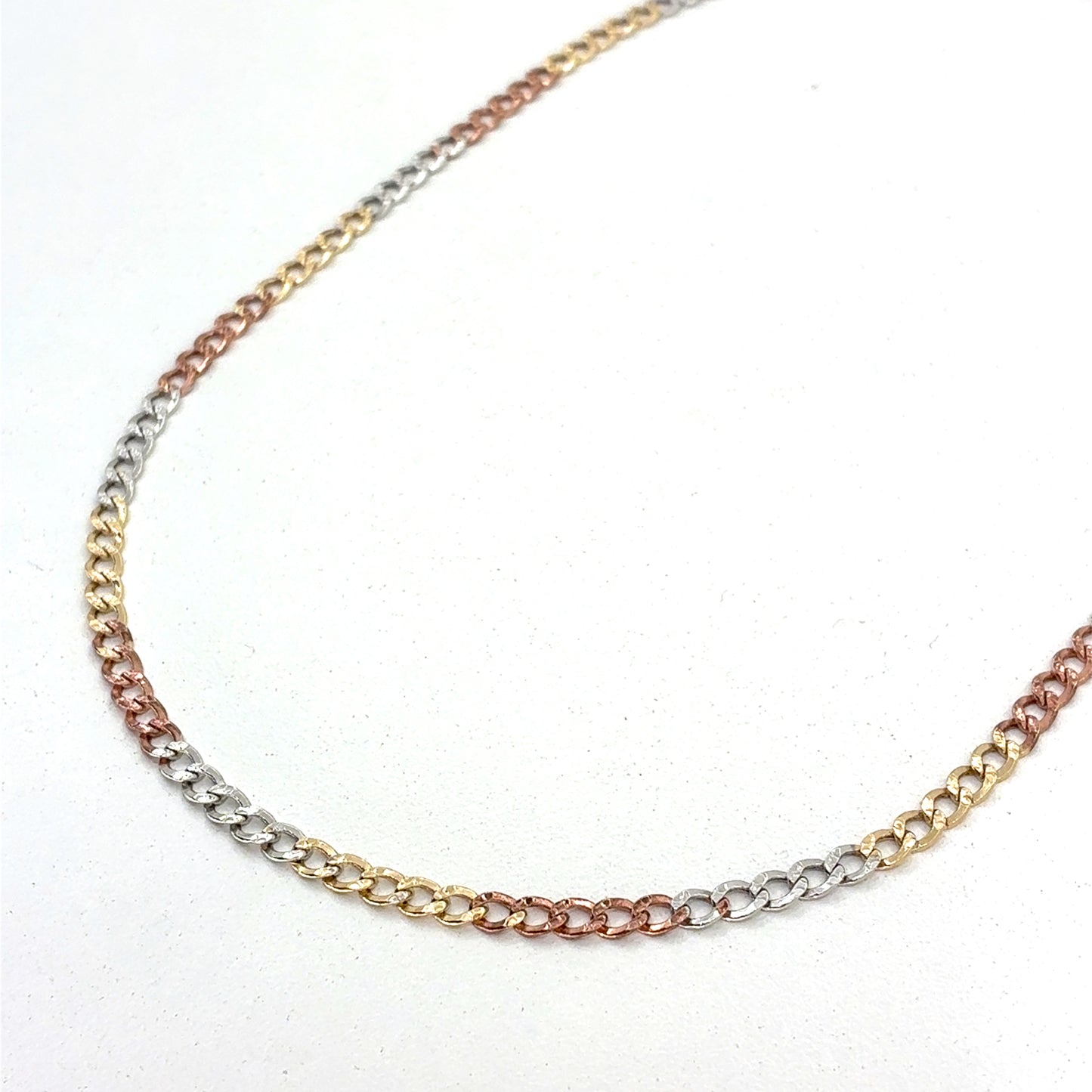 14K Tri Color Gold Necklace | Hollow Cuban Design, 16 inch