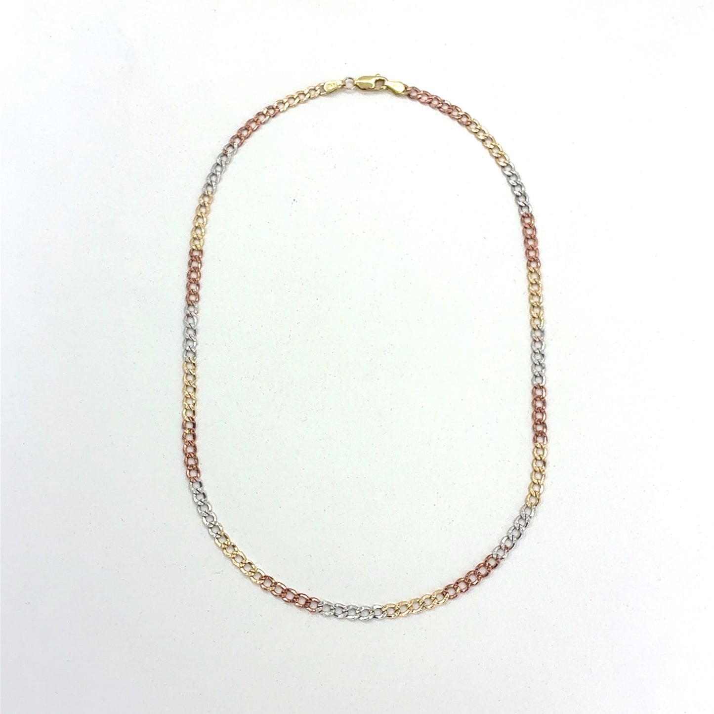 14K Tri Color Gold Necklace | Hollow Cuban Design, 16 inch
