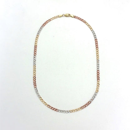 14K Tri Color Gold Necklace | Hollow Cuban Design, 16 inch