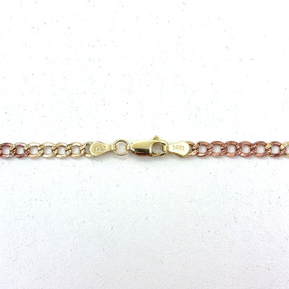 14K Tri Color Gold Necklace | Hollow Cuban Design, 16 inch