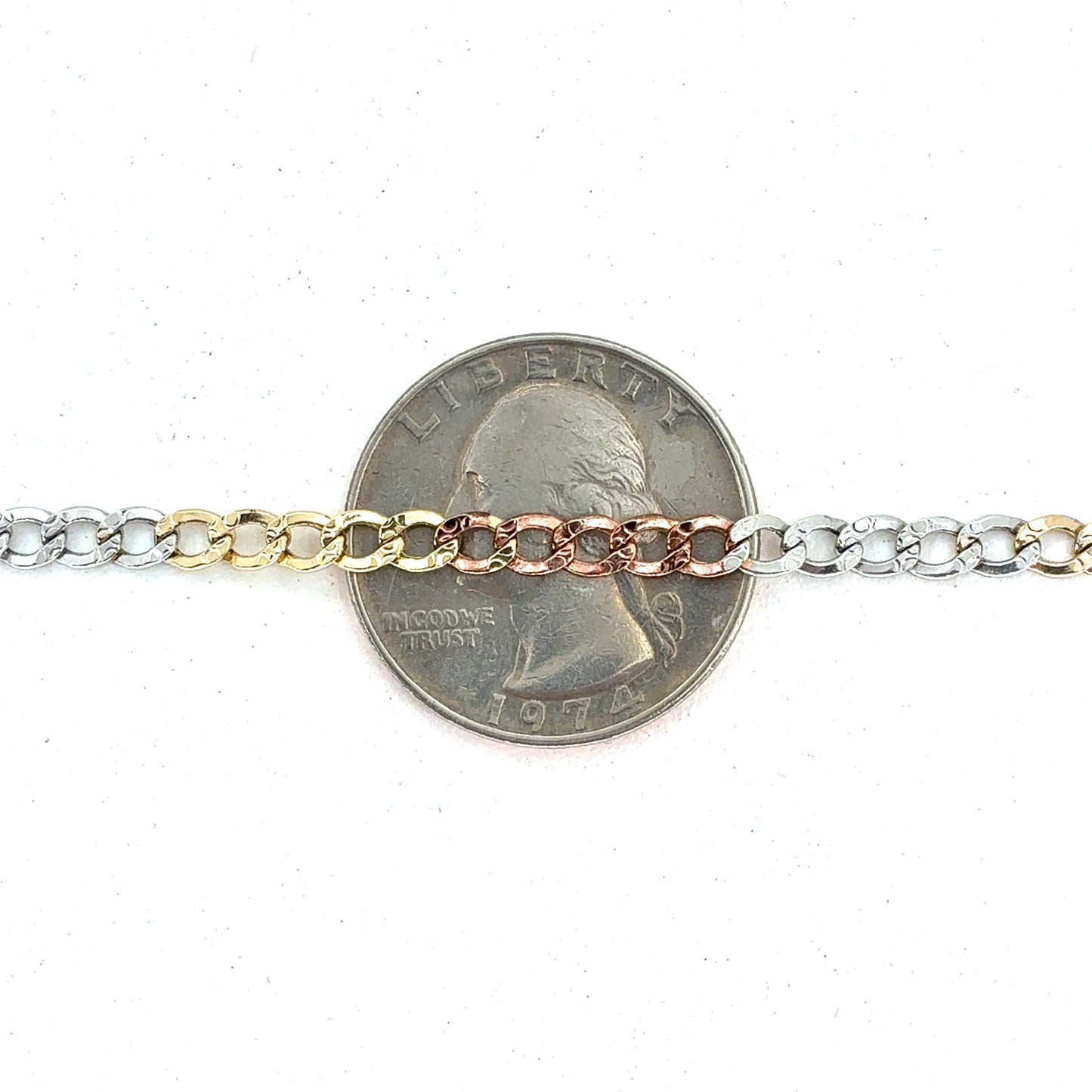 14K Tri Color Gold Necklace | Hollow Cuban Design, 16 inch