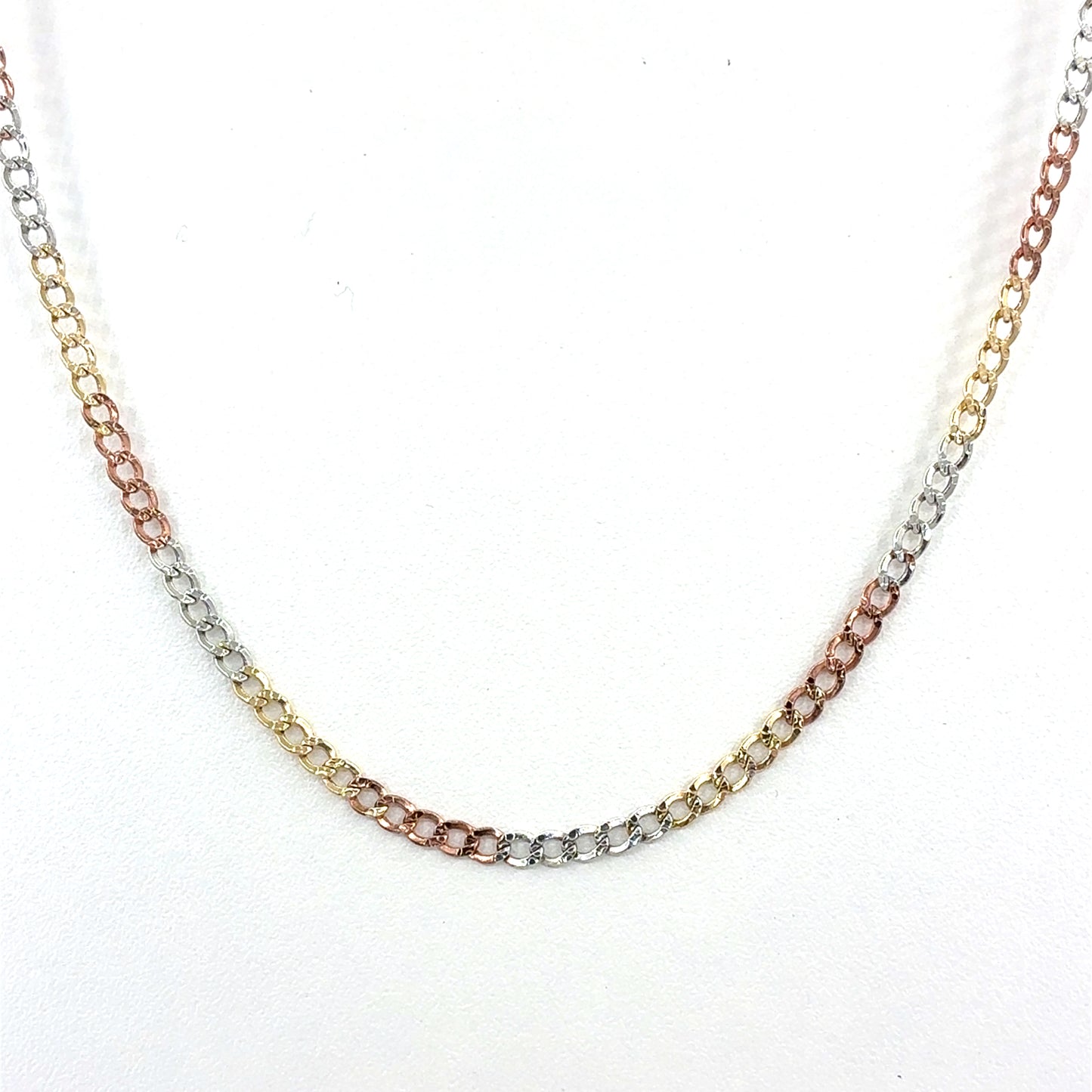 14K Tri Color Gold Necklace | Hollow Cuban Design, 16 inch