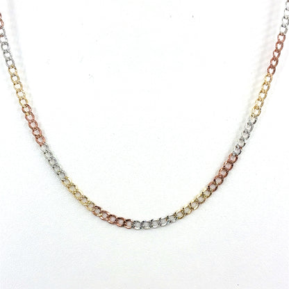 14K Tri Color Gold Necklace | Hollow Cuban Design, 16 inch