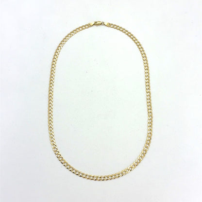 14K Yellow Gold Necklace | Solid Flat Cuban Design, 18 inch