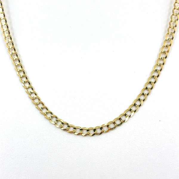 14K Yellow Gold Necklace | Solid Flat Cuban Design, 18 inch