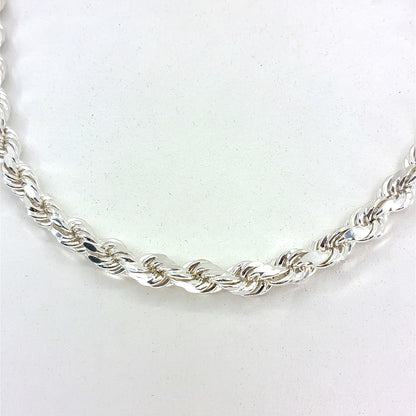 Sterling Silver Necklace | Hollow Rope Diamond Cut Style, 22 inch