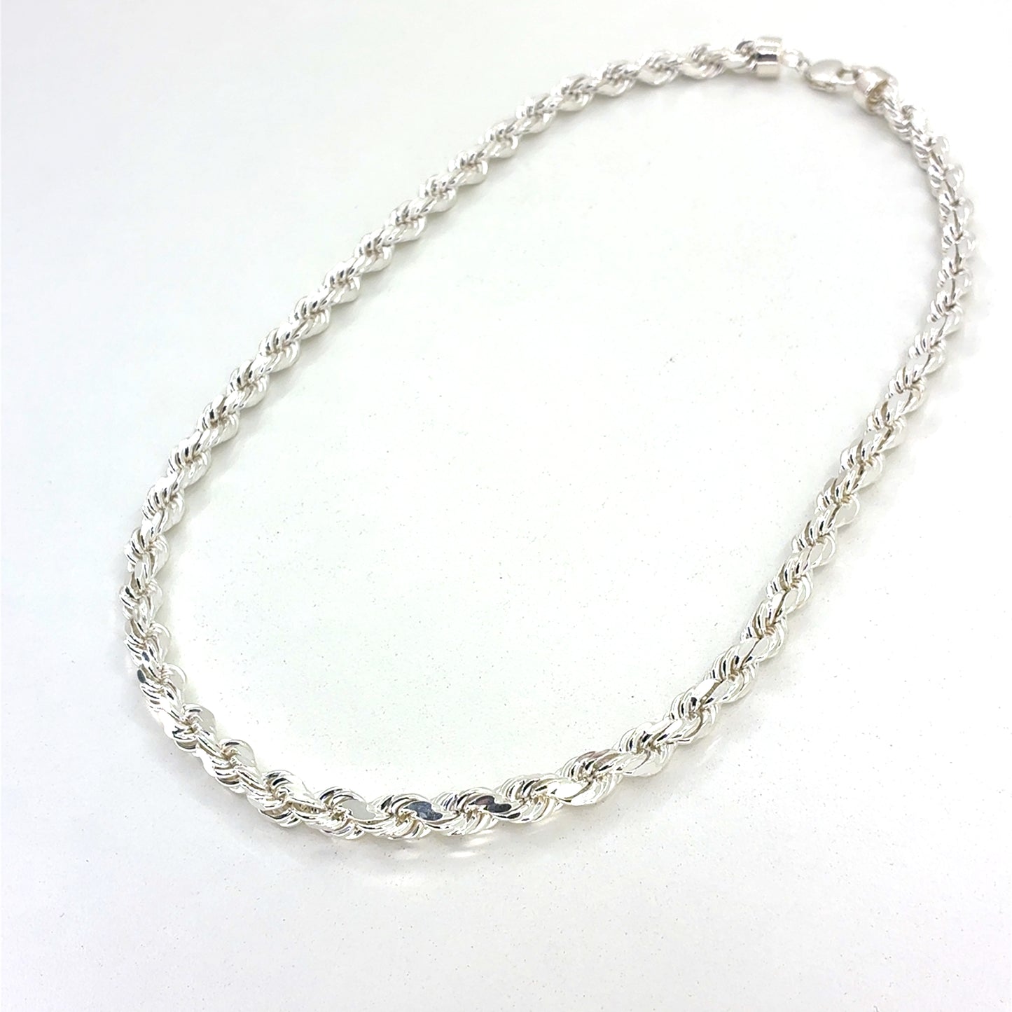 Sterling Silver Necklace | Hollow Rope Diamond Cut Style, 22 inch