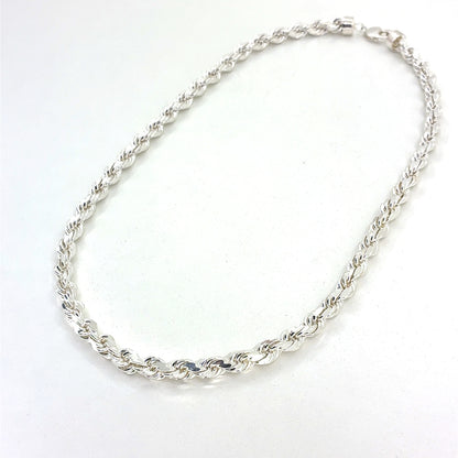 Sterling Silver Necklace | Hollow Rope Diamond Cut Style, 22 inch