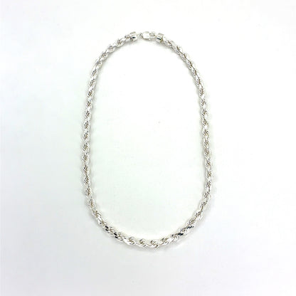Sterling Silver Necklace | Hollow Rope Diamond Cut Style, 22 inch