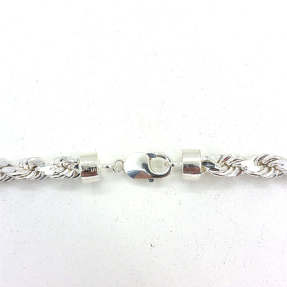 Sterling Silver Necklace | Hollow Rope Diamond Cut Style, 22 inch