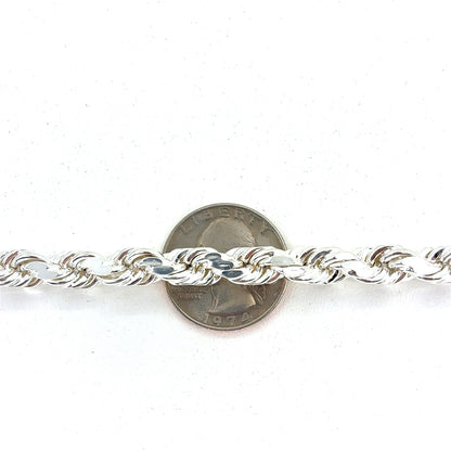 Sterling Silver Necklace | Hollow Rope Diamond Cut Style, 22 inch
