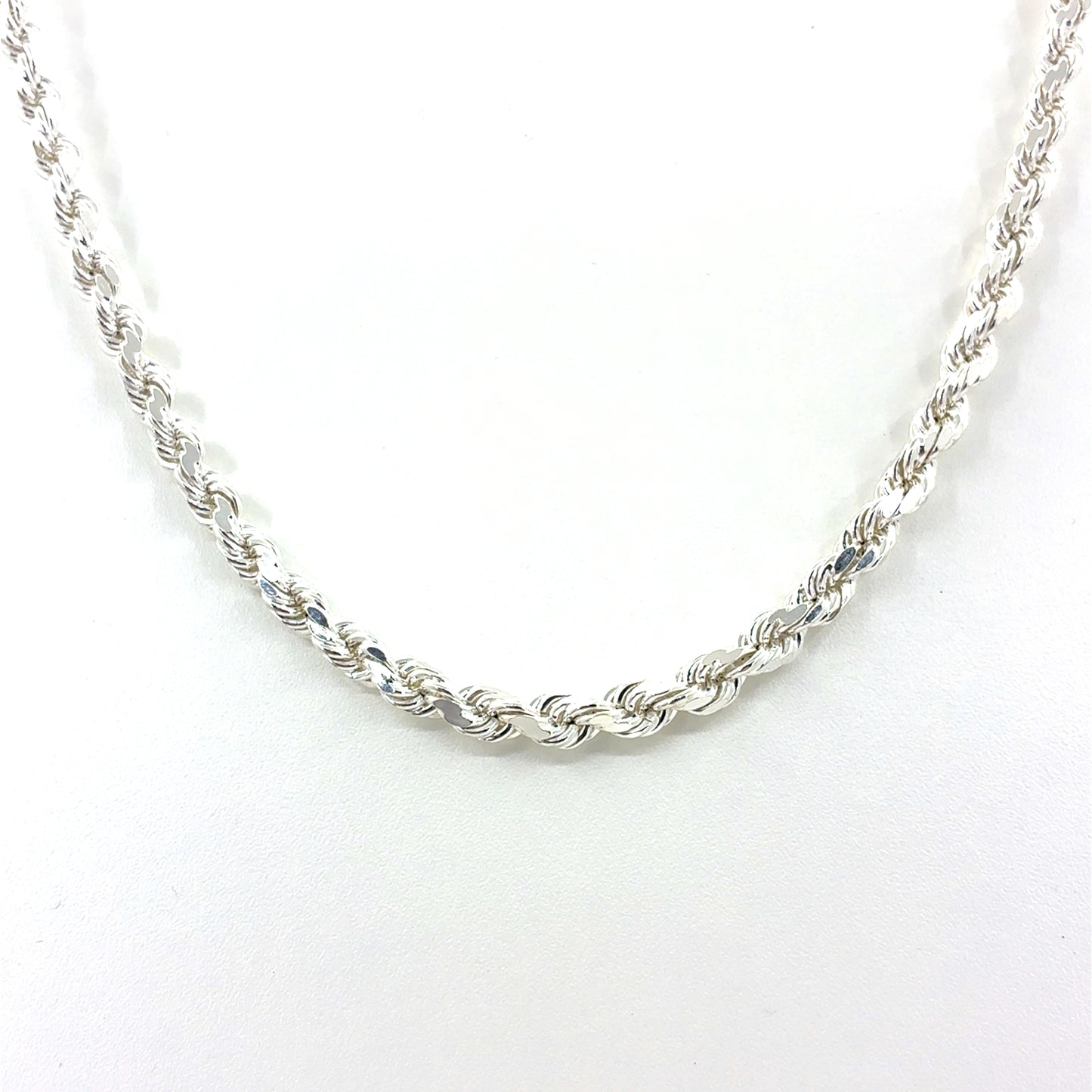 Sterling Silver Necklace | Hollow Rope Diamond Cut Style, 22 inch