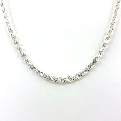 Sterling Silver Necklace | Hollow Rope Diamond Cut Style, 22 inch