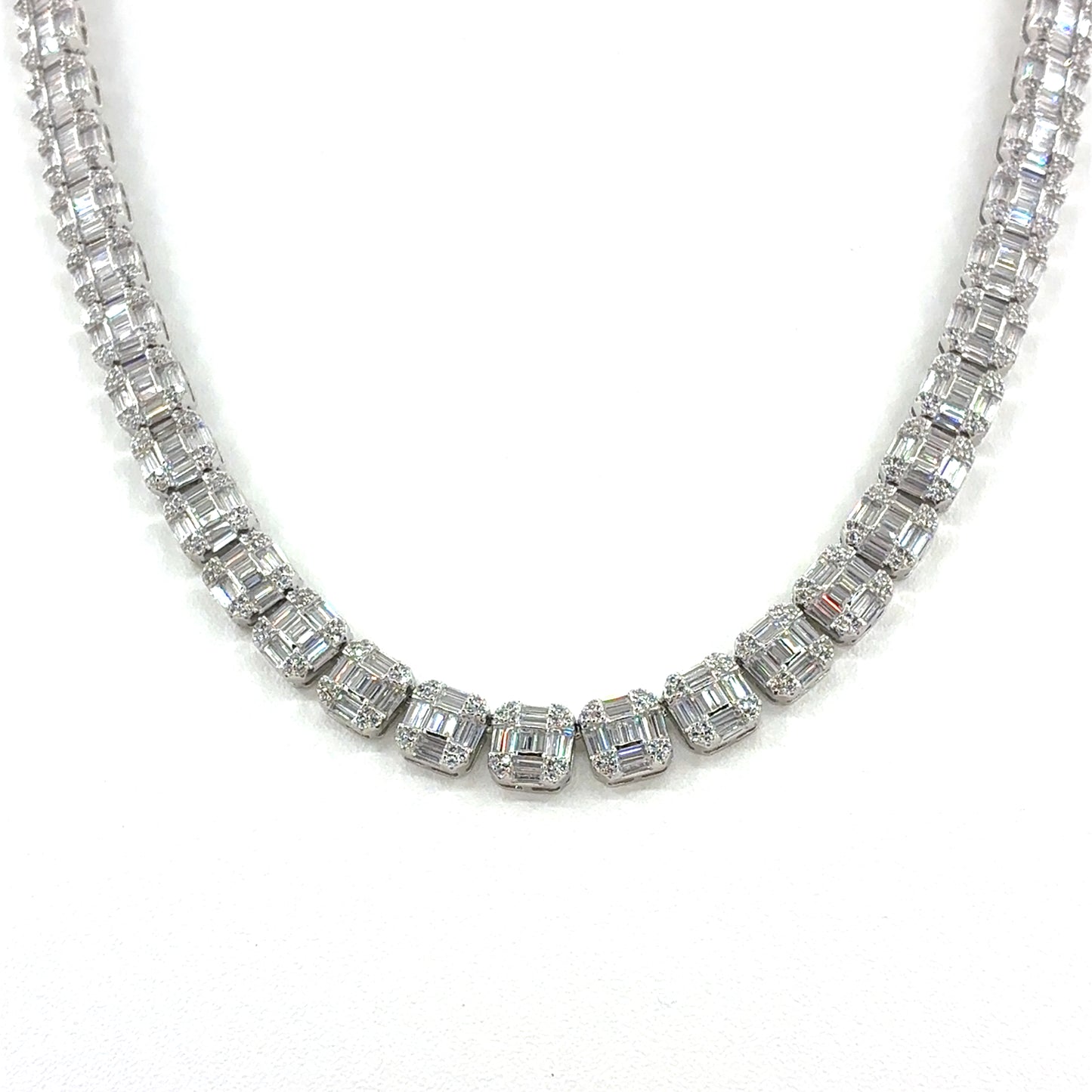 Sterling Silver Necklace | CZ Square Cluster Design, 20 INCH