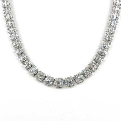 Sterling Silver Necklace | CZ Square Cluster Design, 20 INCH