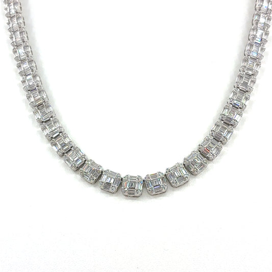 Sterling Silver Necklace | CZ Square Cluster Design, 20 INCH