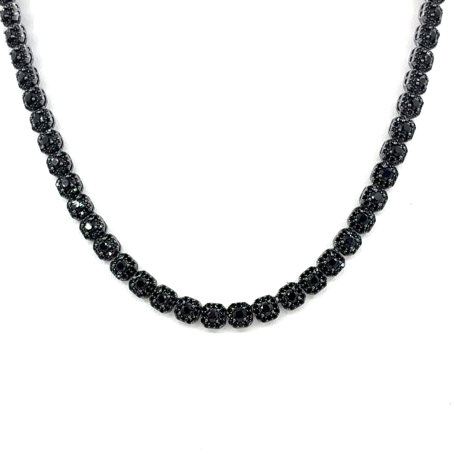 Sterling Silver Necklace | CZ Black Cluster Design, 20 inch