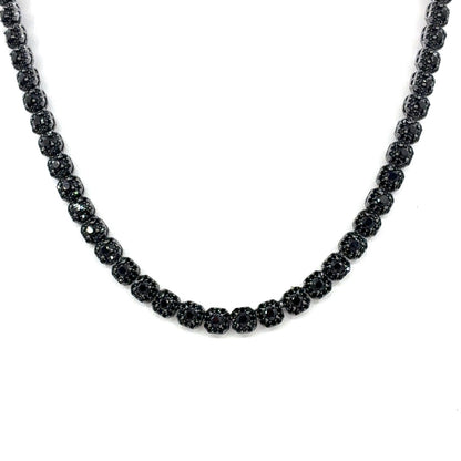 Sterling Silver Necklace | CZ Black Cluster Design, 20 inch