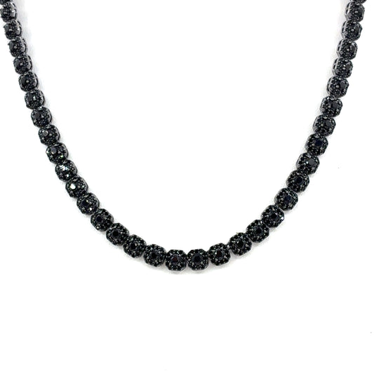 Sterling Silver Necklace | CZ Black Cluster Design, 20 inch