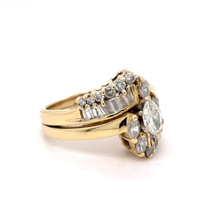 14K Yellow Gold Diamond Wedding Set | Marquise Brilliant Center with Marquise, Round & Baguette Diamonds 1.22 TCW, Size 6.5