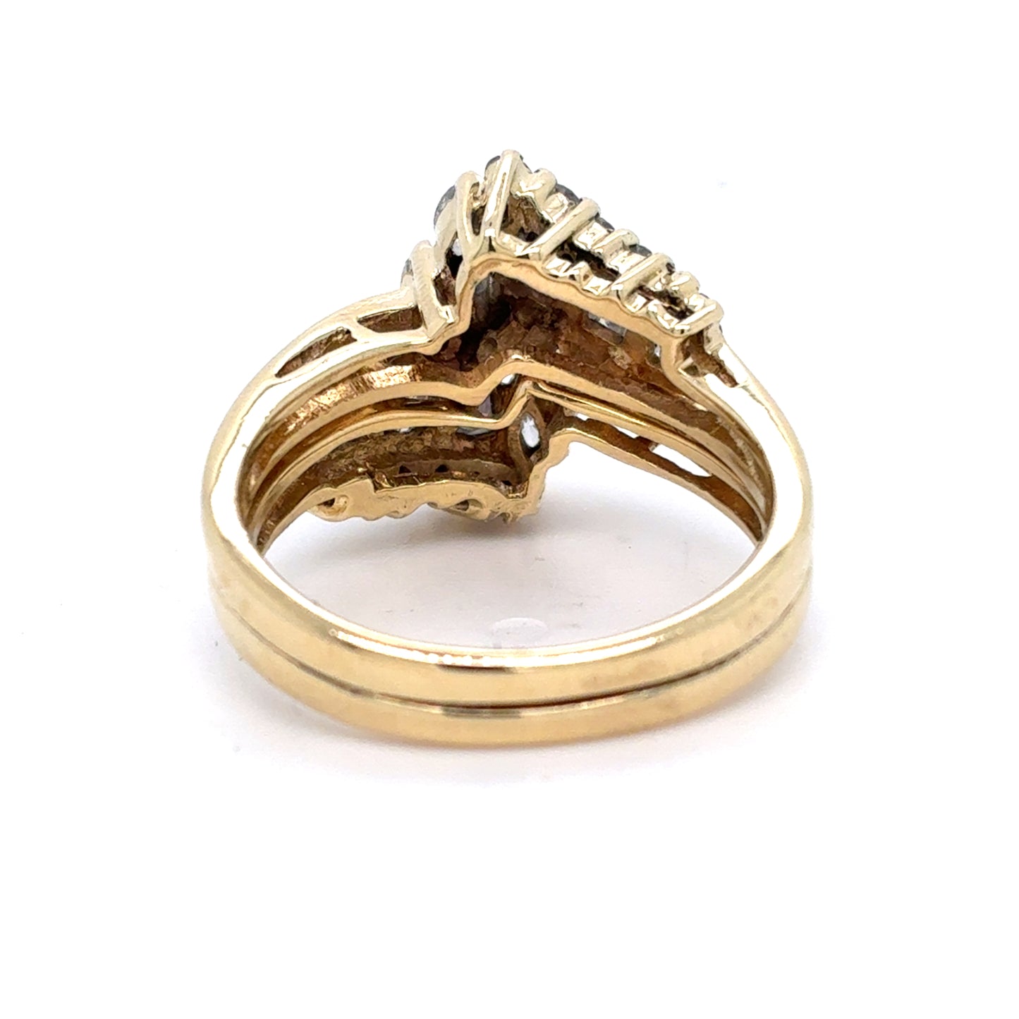 14K Yellow Gold Diamond Wedding Set | Marquise Brilliant Center with Marquise, Round & Baguette Diamonds 1.22 TCW, Size 6.5